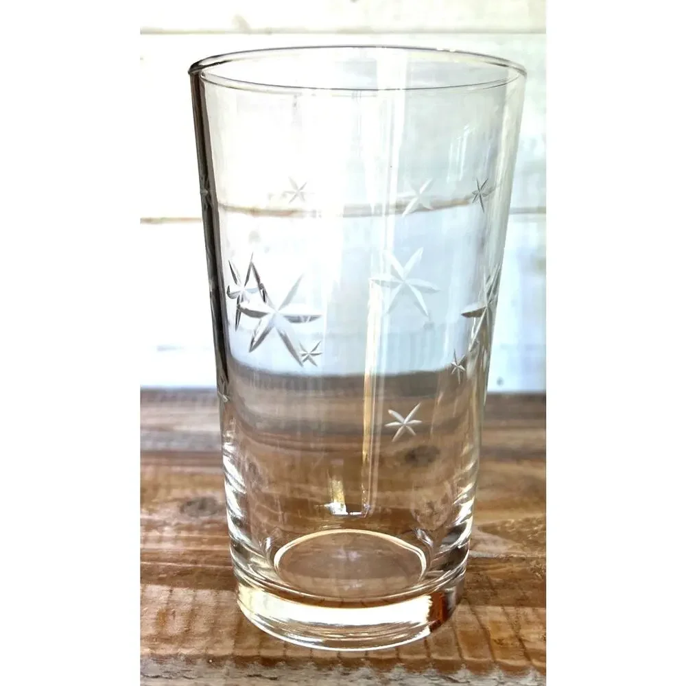 Set of 5 Vintage Quartzex Star Dust Atomic Crystal Flat Tumblers MCM Barware 5